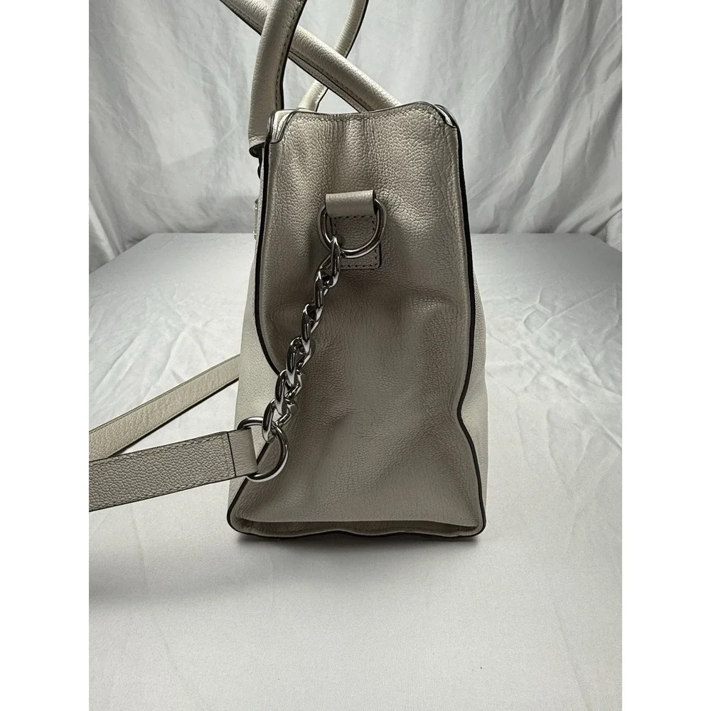 Michael Kors Hamilton Large Pebbled Leather Satchel Tote Bag Ivory Cream
